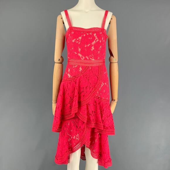 ALICE + OLIVIA Size 0 Raspberry Cotton Nylon Lace A-Line Dress - Picture 2 of 5